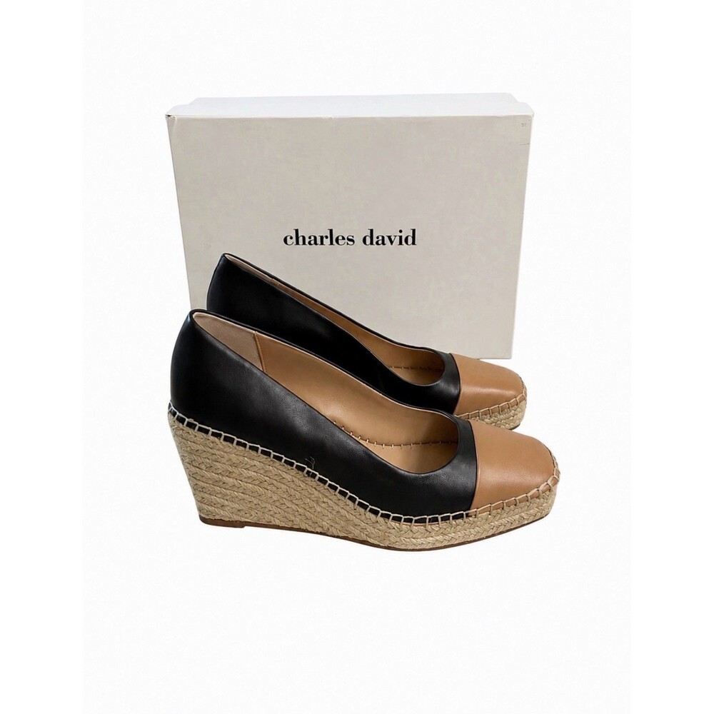 Charles David Glider Cap Toe Espadrille Leather Wedge Women’s  Size 9M NIB